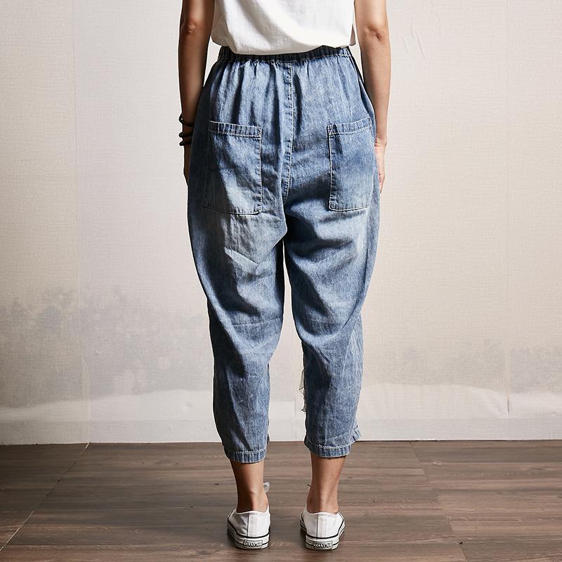 Transparent Lace Stitching Casual Fashion Jeans