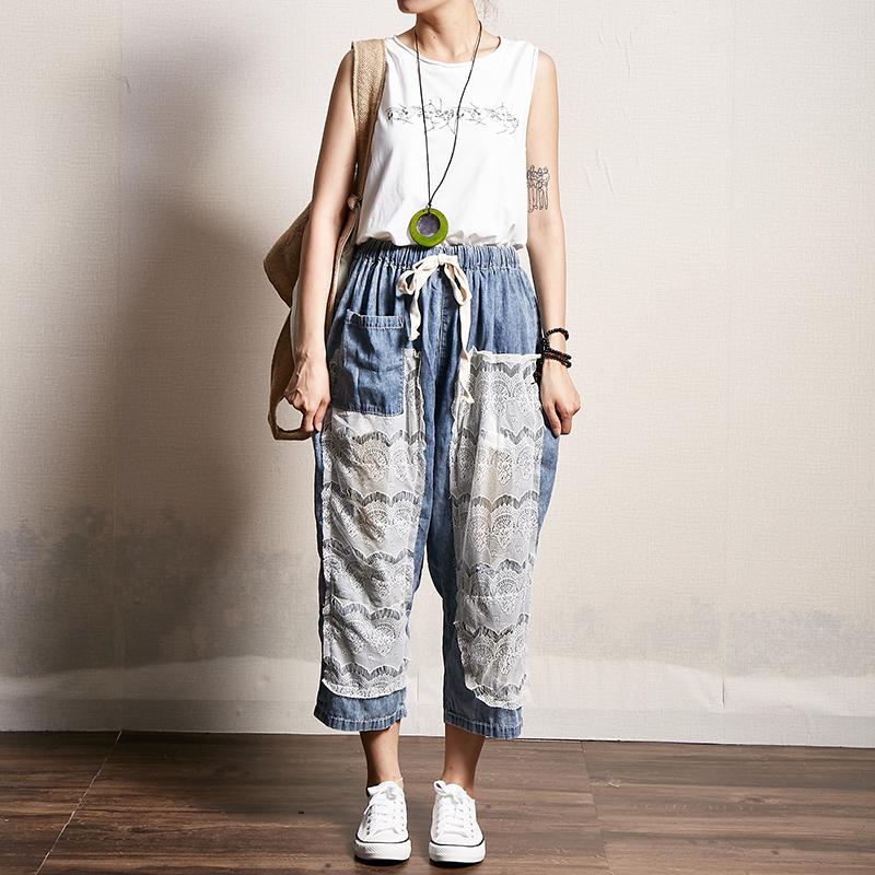 Transparent Lace Stitching Casual Fashion Jeans