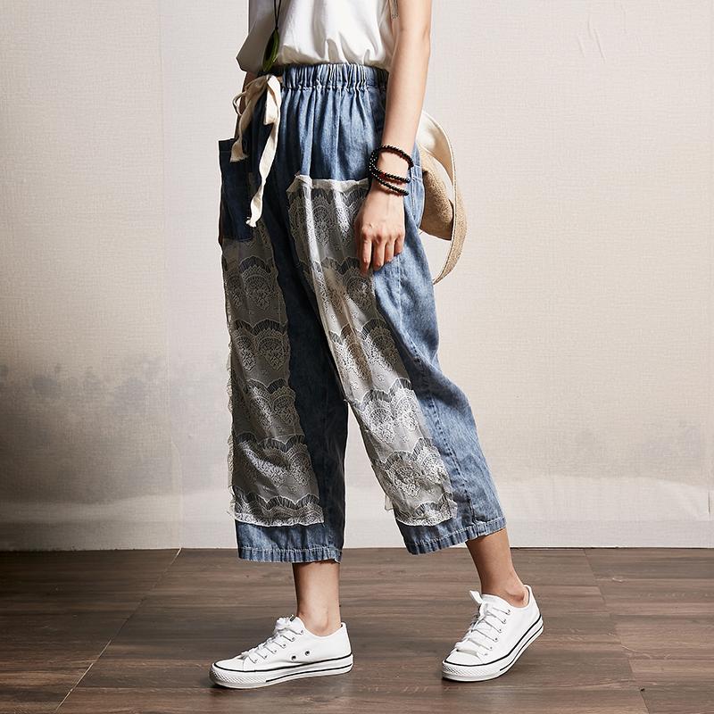 Transparent Lace Stitching Casual Fashion Jeans