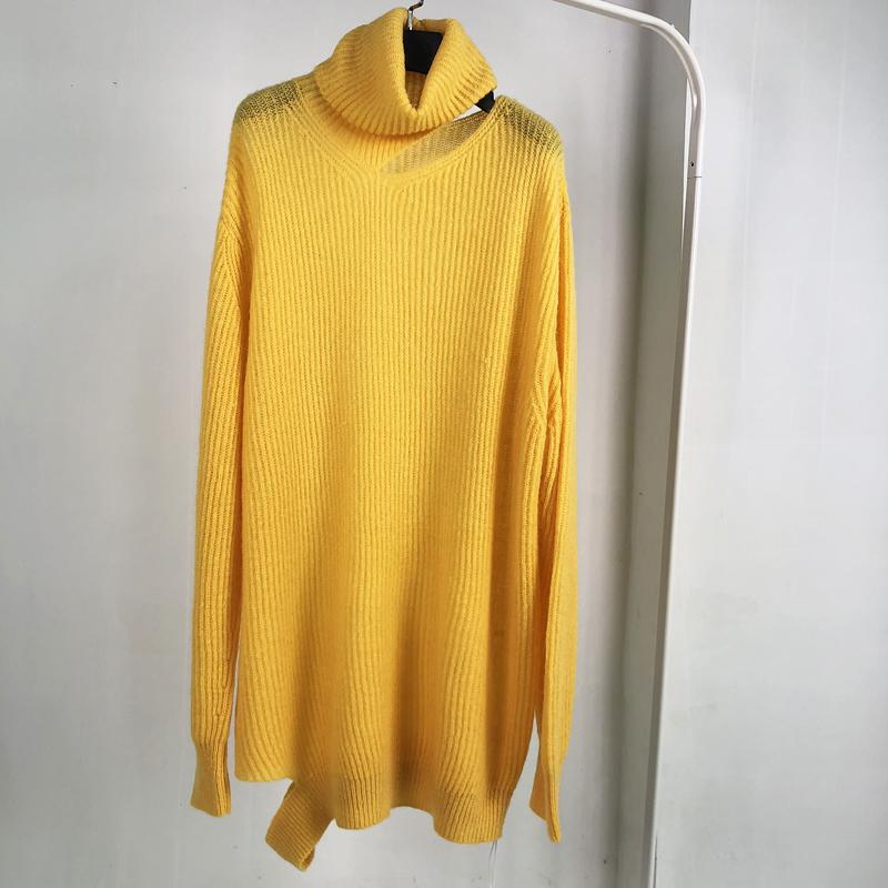 Transparent Turtleneck Thin Loose Split Women Sweater