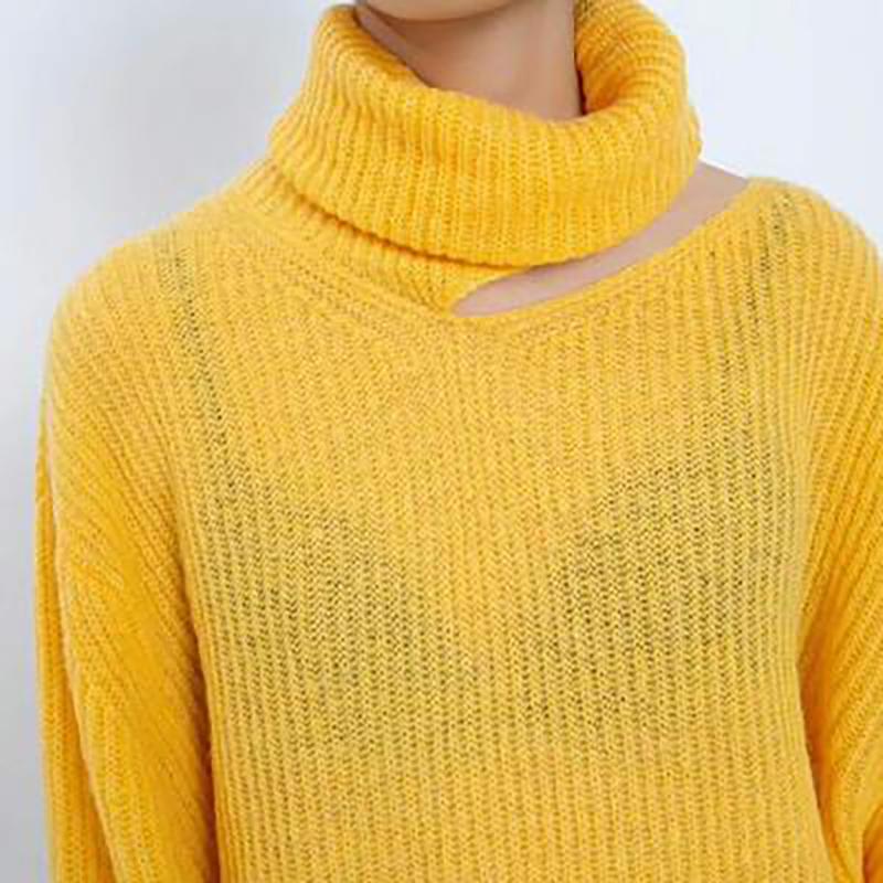 Transparent Turtleneck Thin Loose Split Women Sweater