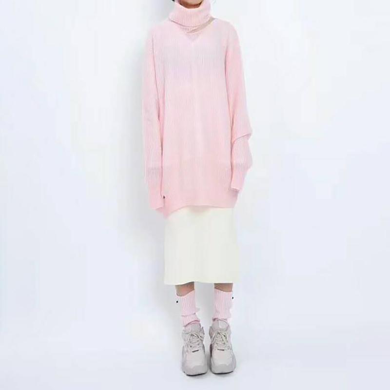 Transparent Turtleneck Thin Loose Split Women Sweater