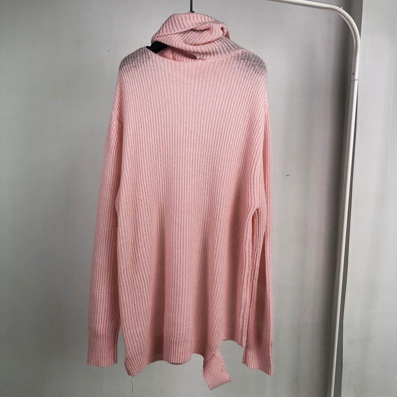 Transparent Turtleneck Thin Loose Split Women Sweater