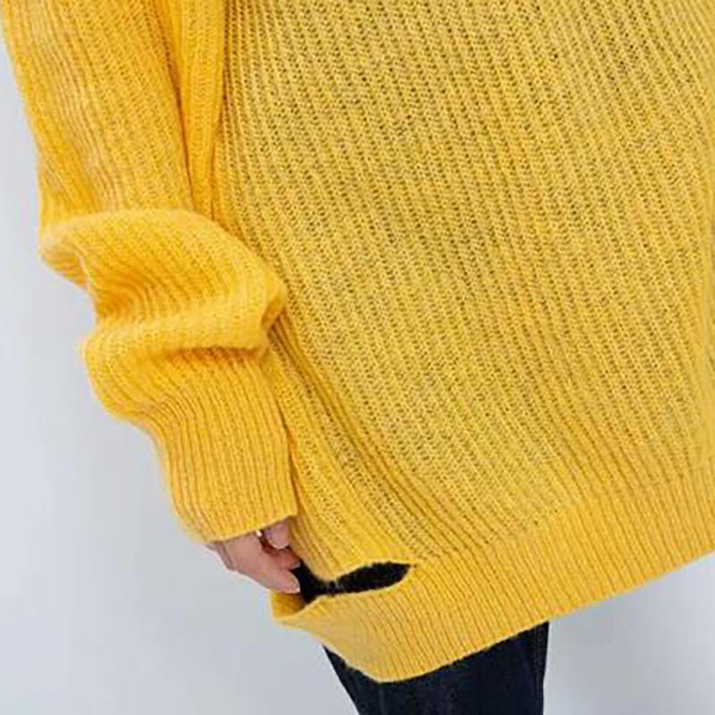 Transparent Turtleneck Thin Loose Split Women Sweater