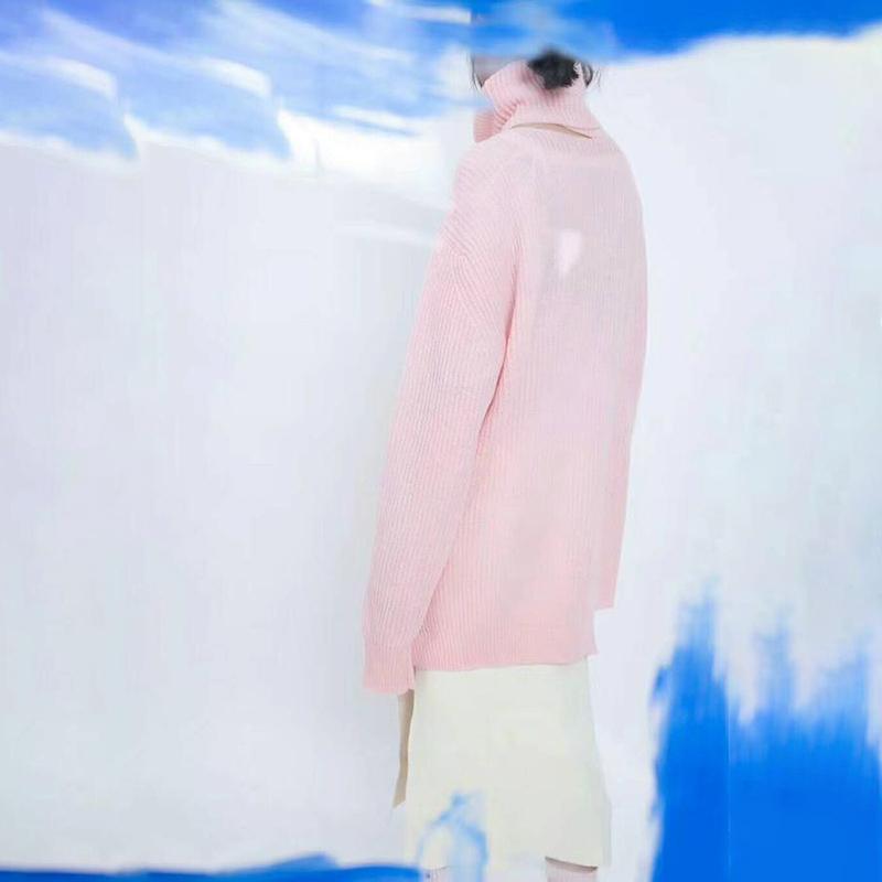 Transparent Turtleneck Thin Loose Split Women Sweater