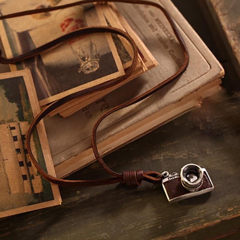 Trendy Cowhide Rope Alloy Camera Pendant Necklace