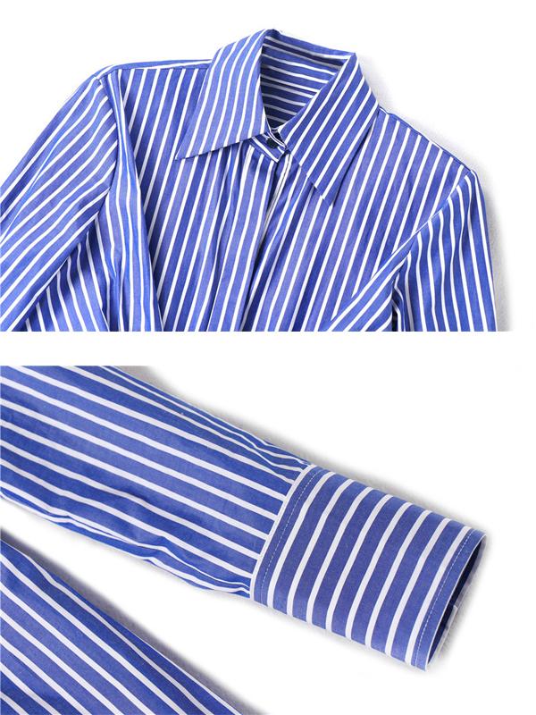 Turn-Down Collar Fashion Retro Striped Dress