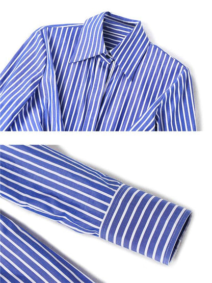 Turn-Down Collar Fashion Retro Striped Dress