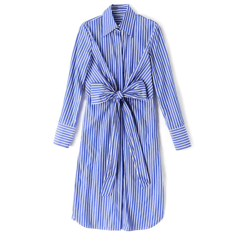 Turn-Down Collar Fashion Retro Striped Dress