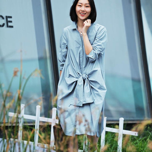 Buykud Turn-down Collar Lacing Bowknot Casual Shirt