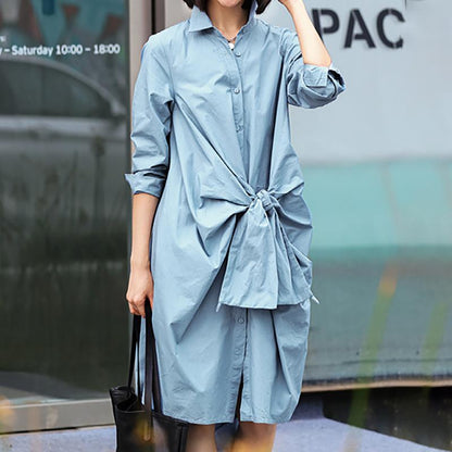 Buykud Turn-down Collar Lacing Bowknot Casual Shirt