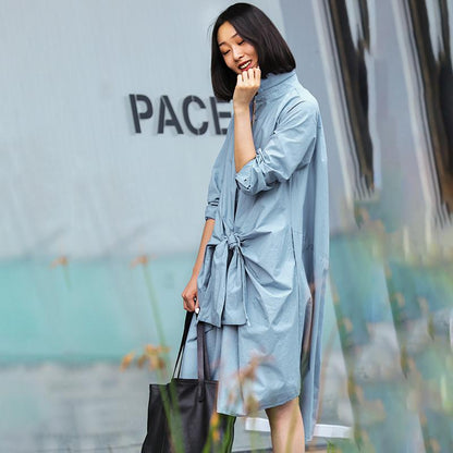 Buykud Turn-down Collar Lacing Bowknot Casual Shirt