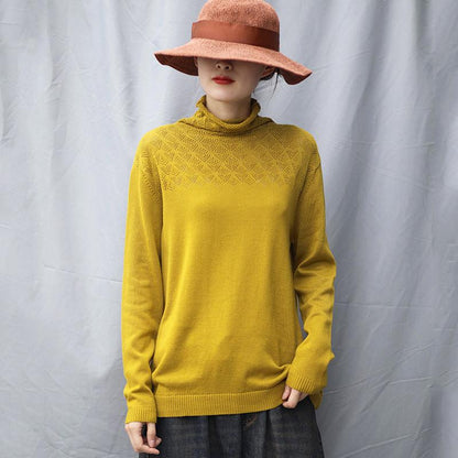 Turtleneck Hollow Out Casual Stretch Sweater
