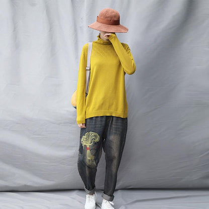 Turtleneck Hollow Out Casual Stretch Sweater