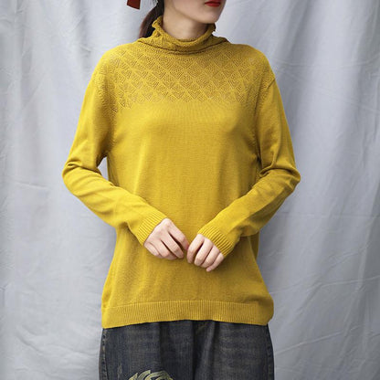 Turtleneck Hollow Out Casual Stretch Sweater