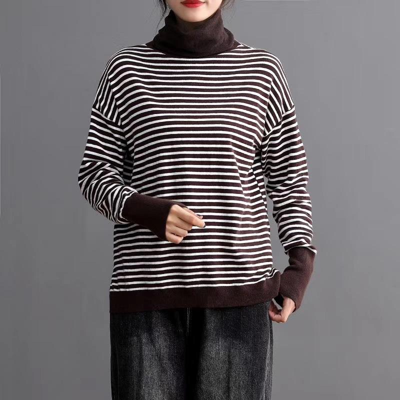 Turtleneck Spliced Stripe Casual Knit Shirt