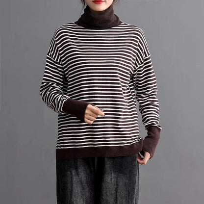Turtleneck Spliced Stripe Casual Knit Shirt