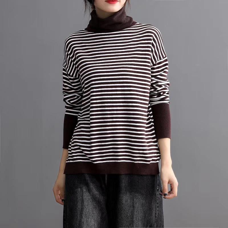 Turtleneck Spliced Stripe Casual Knit Shirt