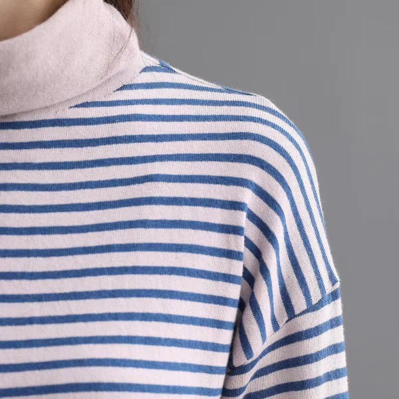 Turtleneck Spliced Stripe Casual Knit Shirt