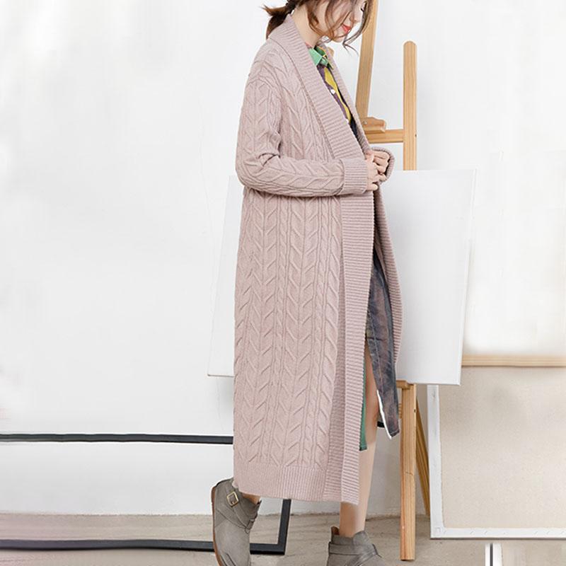 Twist Long Female Solid Cotton Cardigan