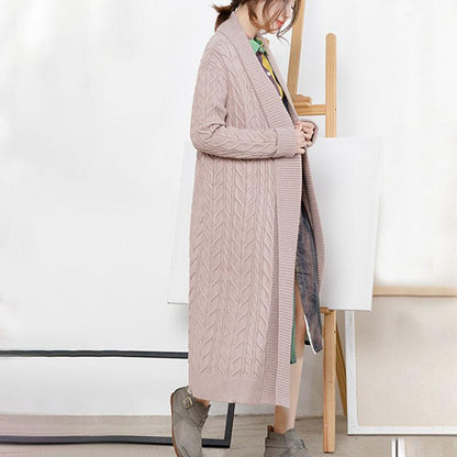 Twist Long Female Solid Cotton Cardigan