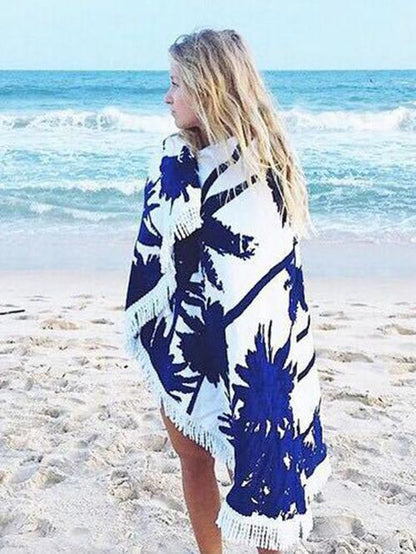 Popular Leaf Pattern Tassels Round Beach Mat Yoga Mat