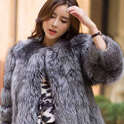 New Elegant Immitation Fox Fur Jacket Women