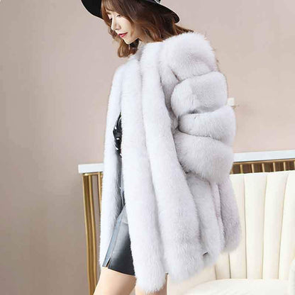 New Elegant Immitation Fox Fur Jacket Women