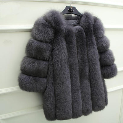New Elegant Immitation Fox Fur Jacket Women