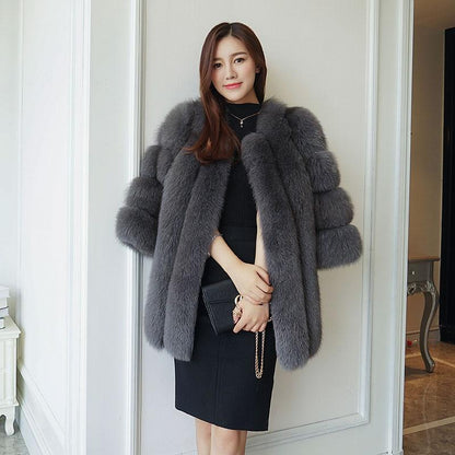 New Elegant Immitation Fox Fur Jacket Women