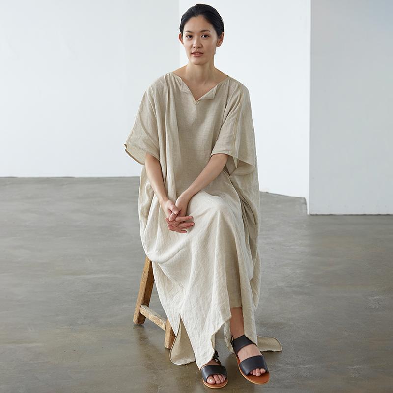 Ultra-Loose Pure Color Graceful Linen Dress