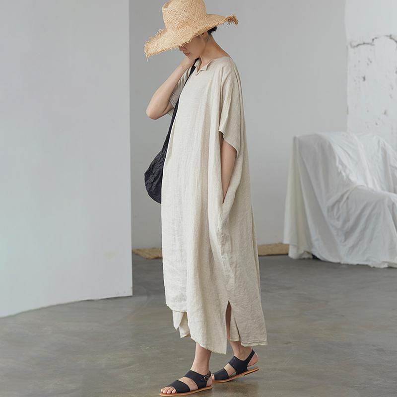 Ultra-Loose Pure Color Graceful Linen Dress