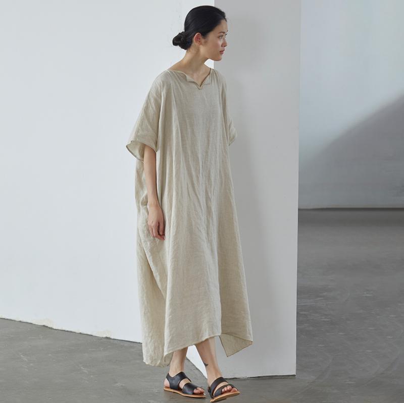 Ultra-Loose Pure Color Graceful Linen Dress