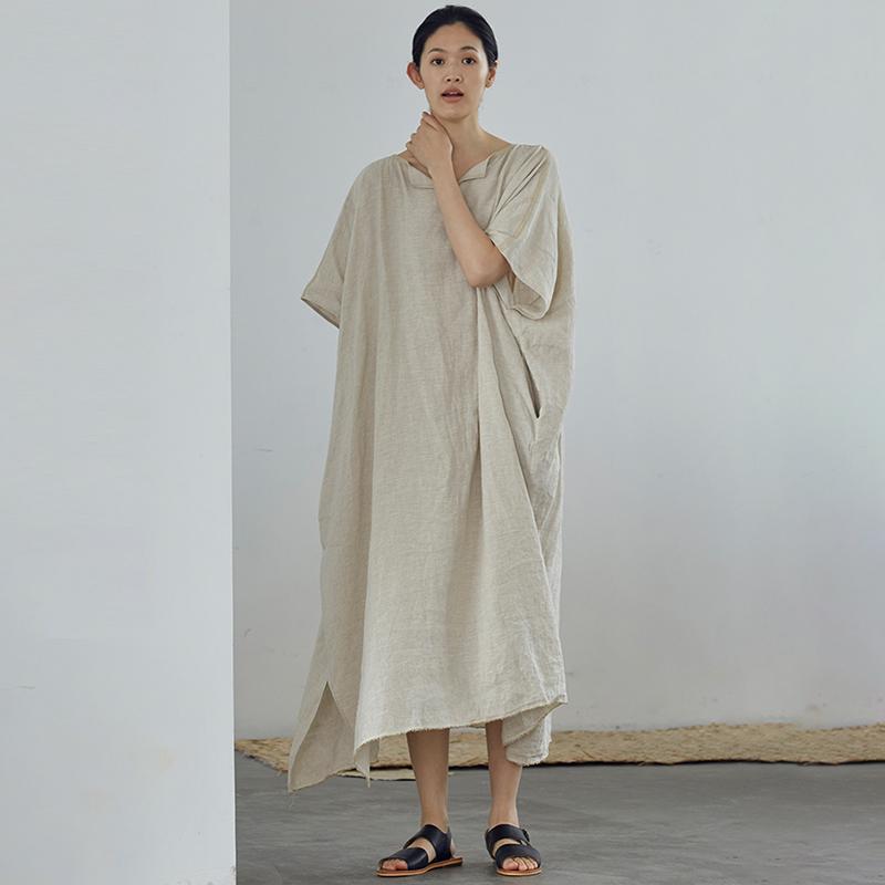 Ultra-Loose Pure Color Graceful Linen Dress