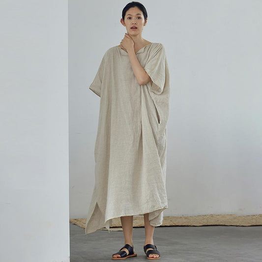 Ultra-Loose Pure Color Graceful Linen Dress