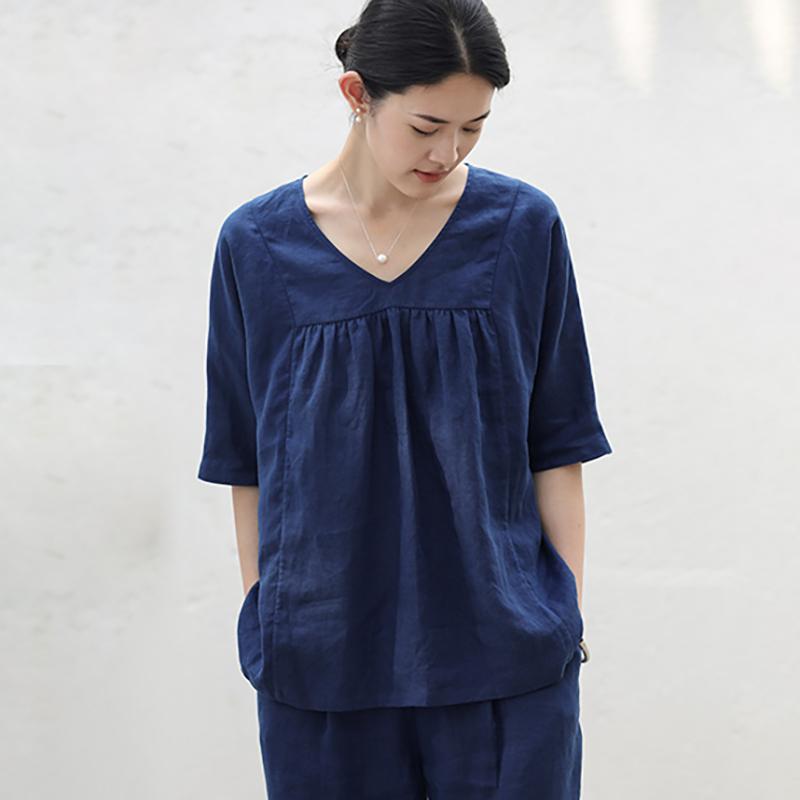 V-Neck Casual Pure Color Plus Size T-Shirt