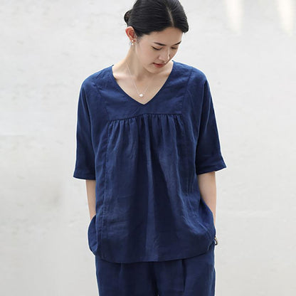 V-Neck Casual Pure Color Plus Size T-Shirt