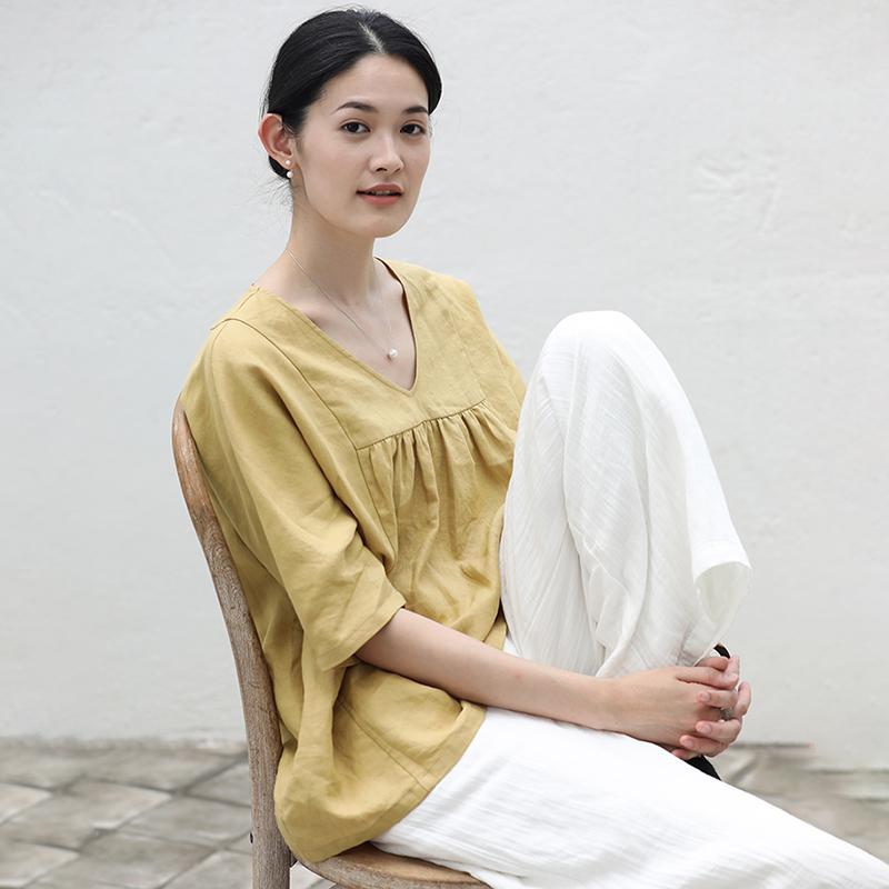 V-Neck Casual Pure Color Plus Size T-Shirt