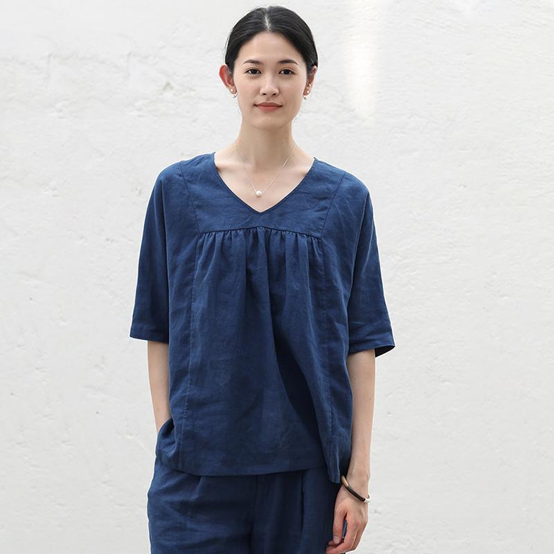 V-Neck Casual Pure Color Plus Size T-Shirt