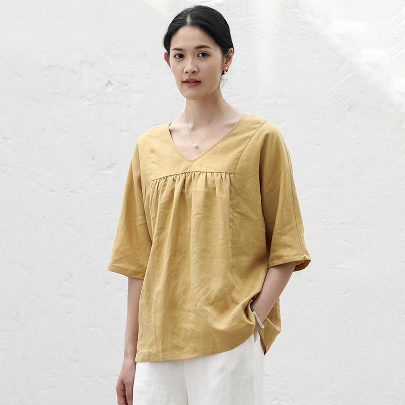 V-Neck Casual Pure Color Plus Size T-Shirt