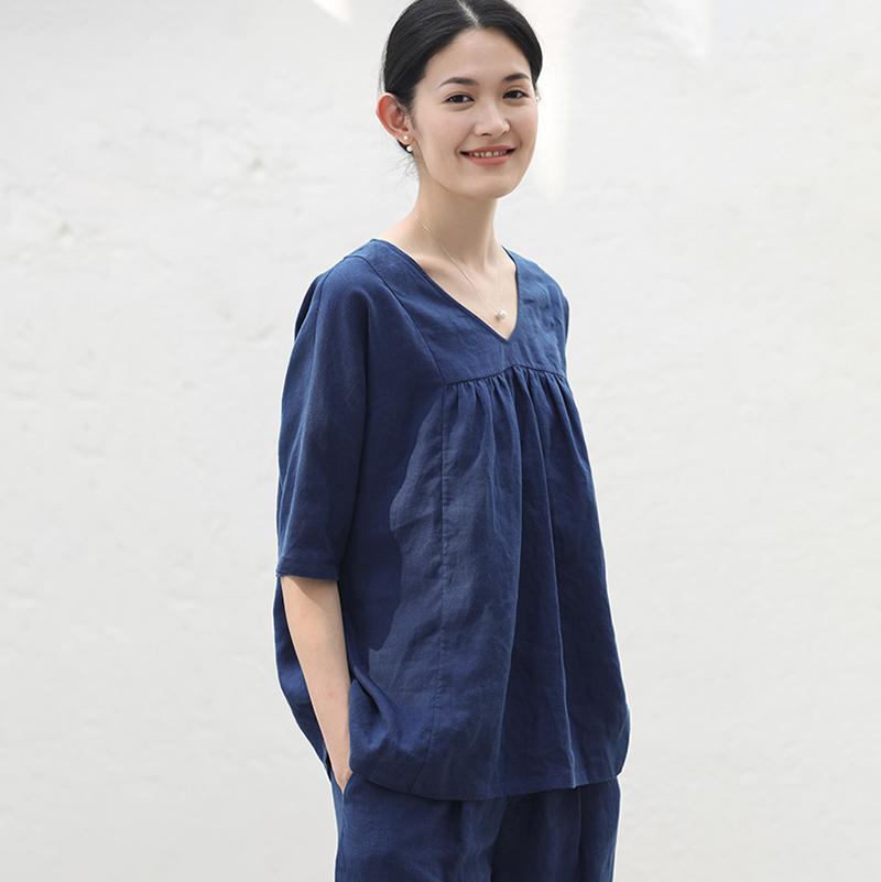 V-Neck Casual Pure Color Plus Size T-Shirt