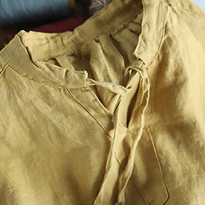 V-Neck Lacing Solid Color Casual Blouse