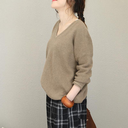 V-Neck Loose Curling Literary Casual Sweater