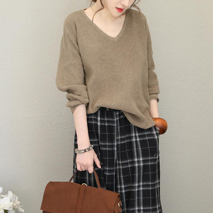 V-Neck Loose Curling Literary Casual Sweater