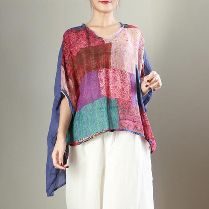 V-Neck Printed Casual Loose Breathable Blouse