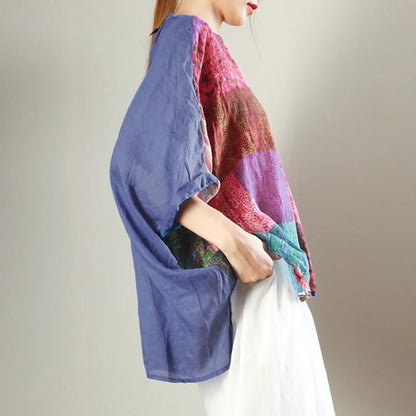 V-Neck Printed Casual Loose Breathable Blouse