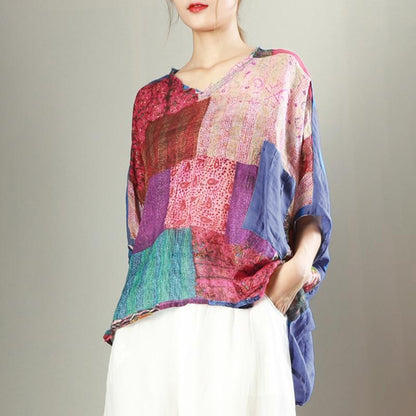 V-Neck Printed Casual Loose Breathable Blouse