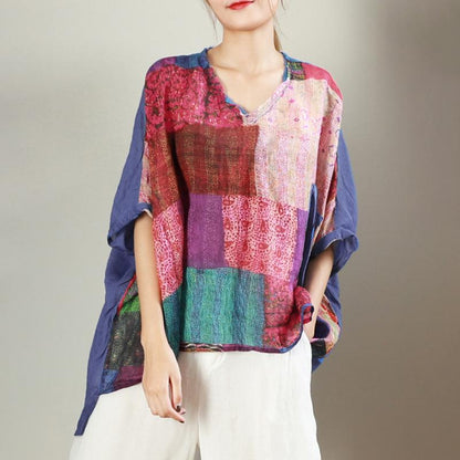 V-Neck Printed Casual Loose Breathable Blouse