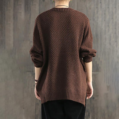 V-Neck Pullover Contrast Color Loose Sweater
