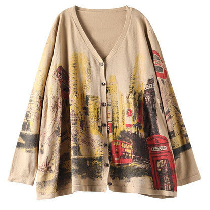 V-neck Printed Long Sleeve Casual Wild Coat